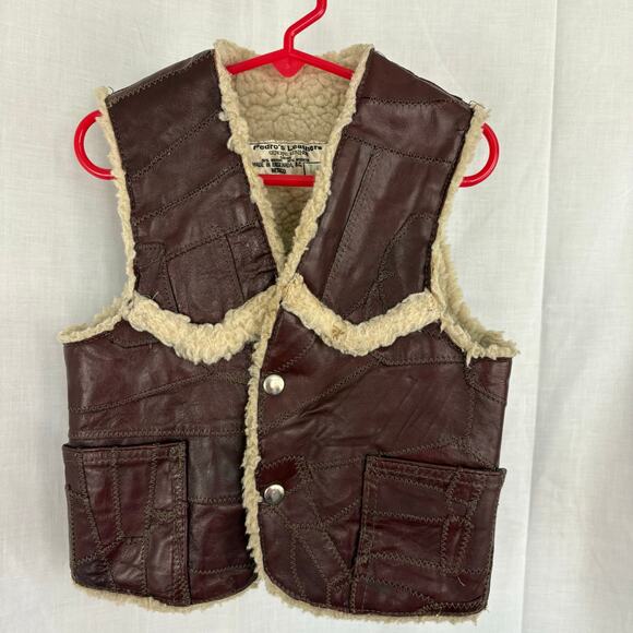 Pedro's Leather Vintage Patchwork Sherpa Lined Snap Front Unisex Vest Kids 10 - Picture 1 of 4